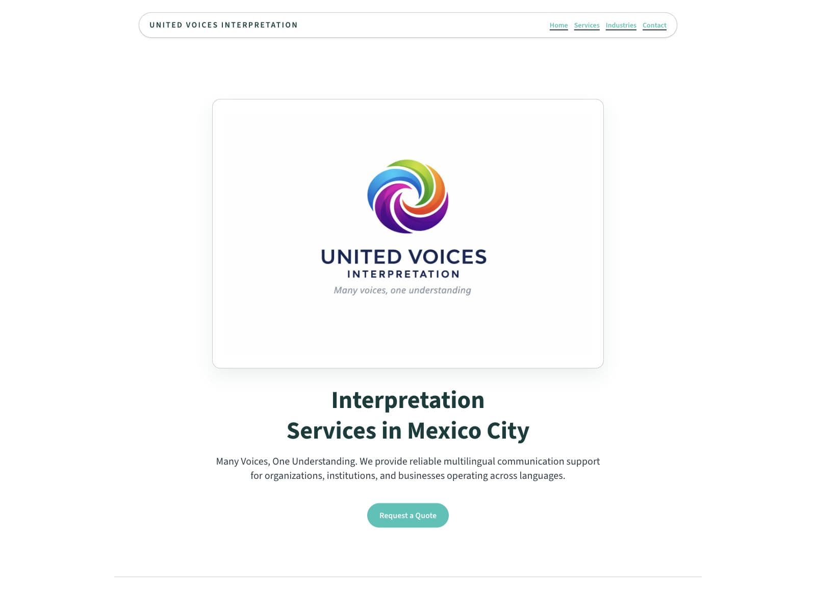 Vista previa del sitio de United Voices, servicios de interpretacion para organizaciones en Ciudad de Mexico.